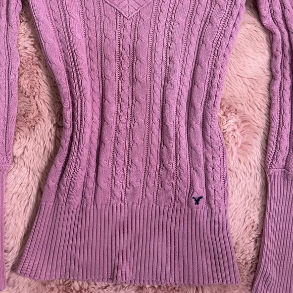 Y2k purple/pink vintage american eagle cable knit vneck sweater - Picture 5 of 8